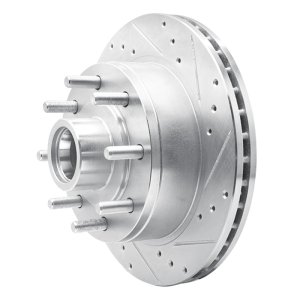 Ford E-250 Econoline Brake Rotor (1) - Front Right - R1 Concepts - Drilled & Slotted - Silver - `95-`07